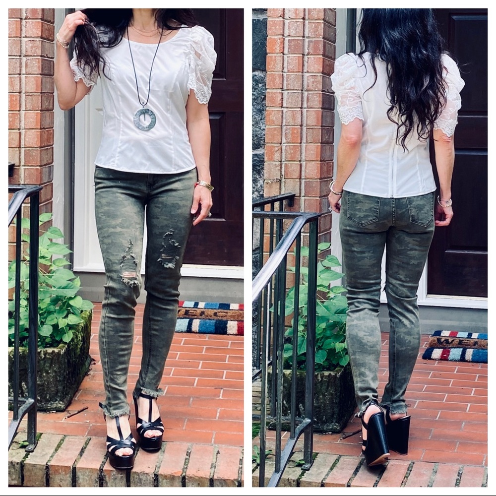 ✨LAST ONE✨CAMOUFLAGE FRAYED HEM CHIC SKINNY JEANS - Picture 9 of 12
